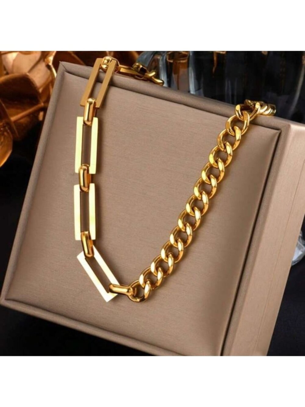 Gold Plated Stainless Steel Mixed Link Necklace